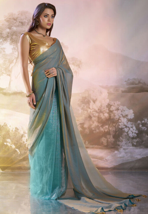 Solid Color Saree Buy Solid Color Organza Saree in Blue Online : SPF13835 - Utsav Fashion