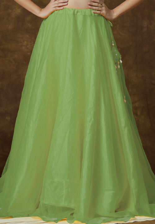 Solid Color Organza Skirt in Green