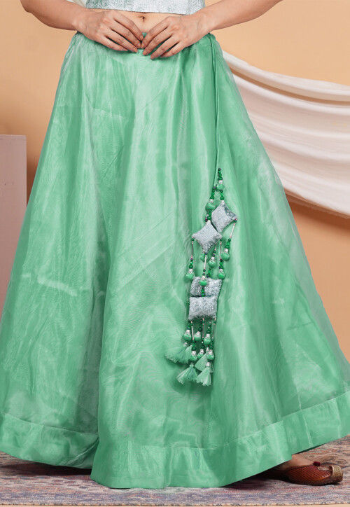 Buy Solid Color Organza Skirt in Pastel Green Online BNJ2074