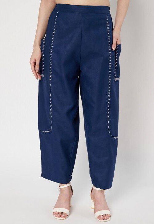 Solid Color Cotton Pant in Navy Blue