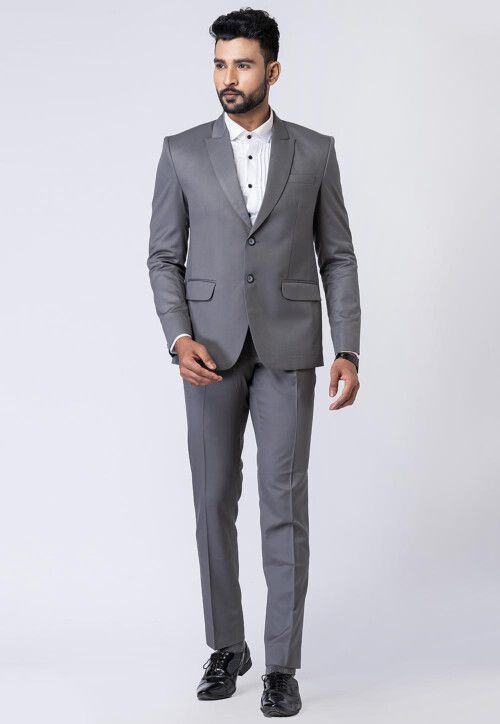 Buy Solid Color Polyester Blazer in Grey Online MDW1727 Utsav