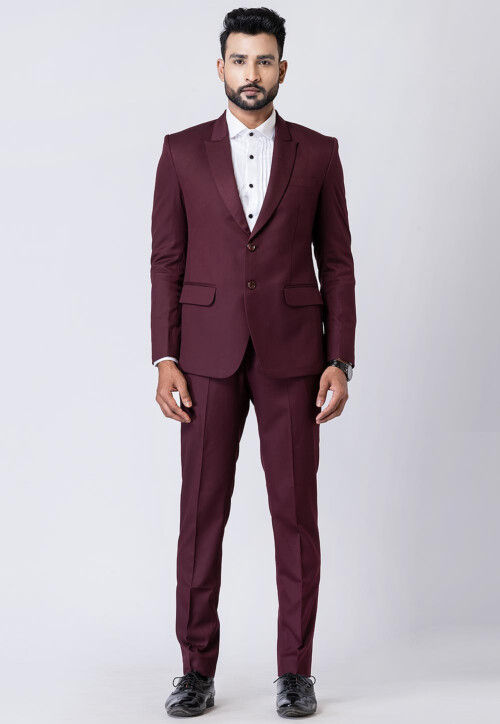 Buy Solid Color Polyester Blazer in Wine Online MDW1720 Utsav