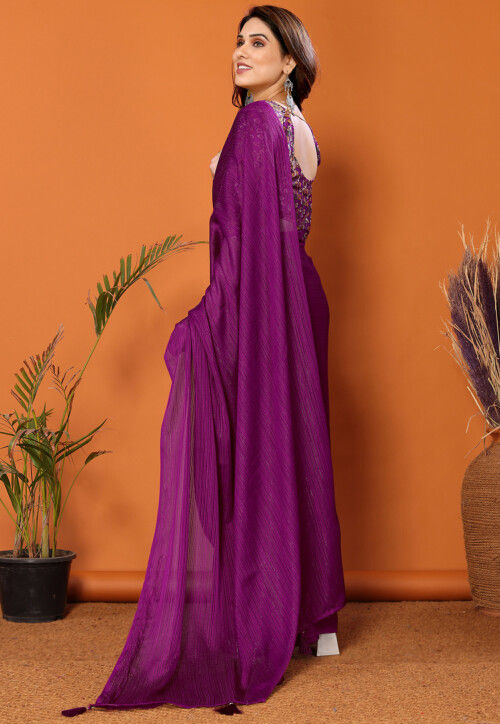 Solid Color Saree Buy Solid Color Polyester Brasso Saree in Wine Online : SPF11937 ...