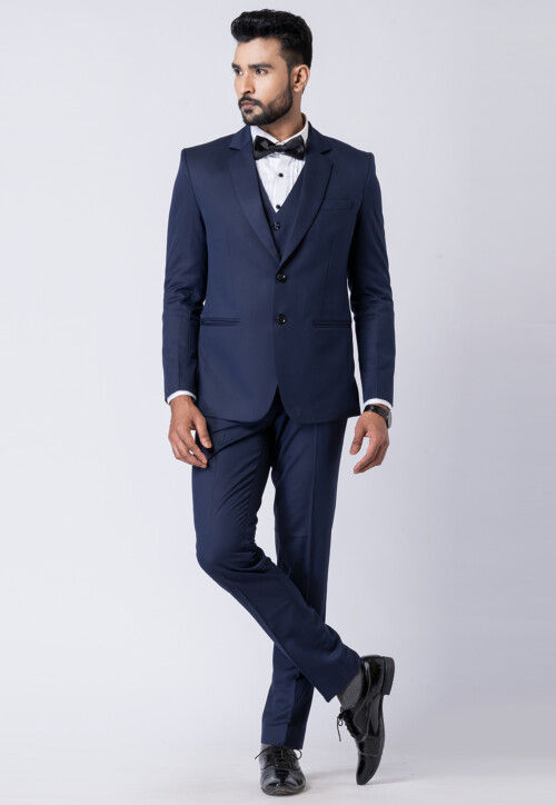 Solid Color Polyester Tuxedo in Navy Blue