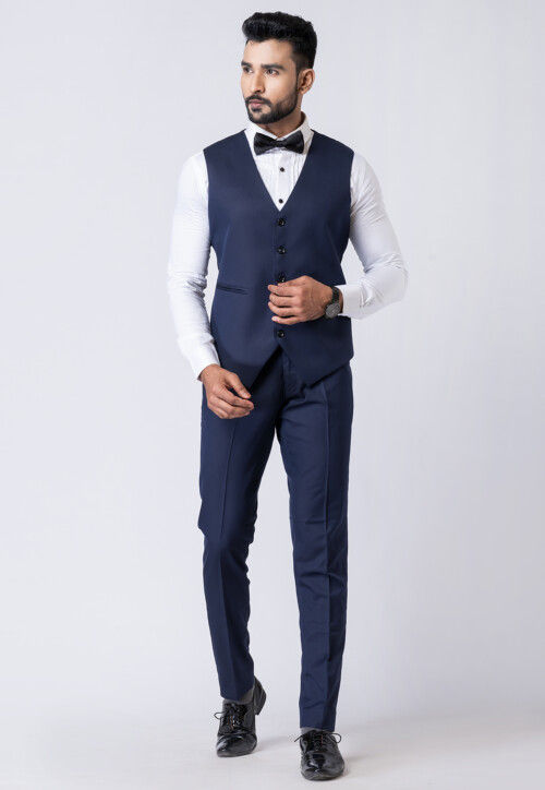 Solid Color Polyester Tuxedo in Navy Blue