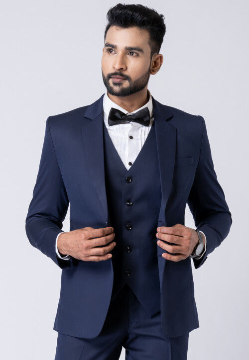Solid Color Polyester Tuxedo in Navy Blue