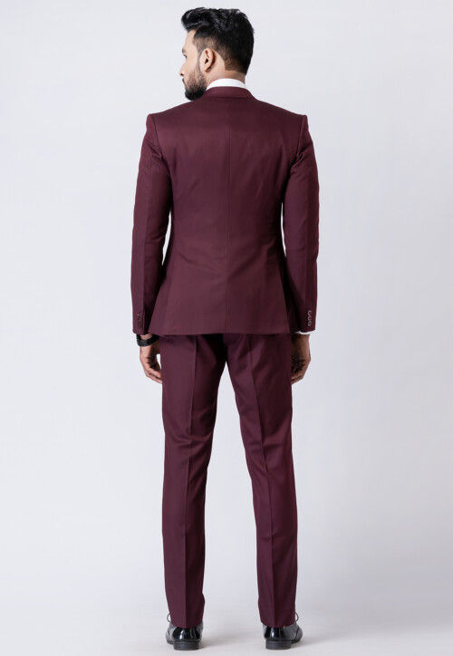 Solid Color Polyester Tuxedo in Wine