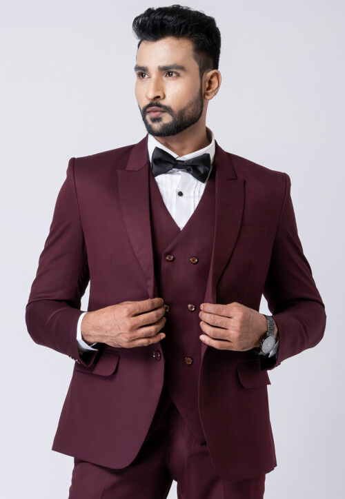 Solid Color Polyester Tuxedo in Wine