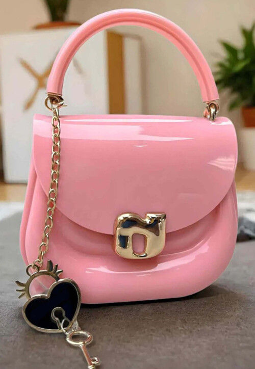 Solid Color PU Hand Bag in Pink