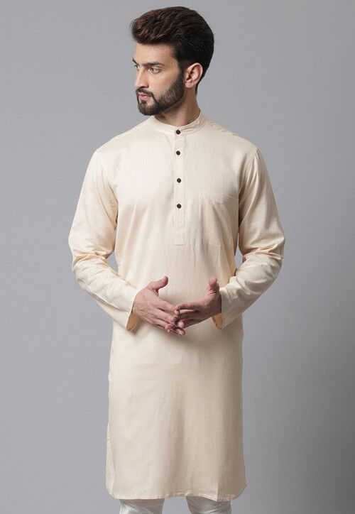 Solid Color Pure Cotton Kurta in Cream