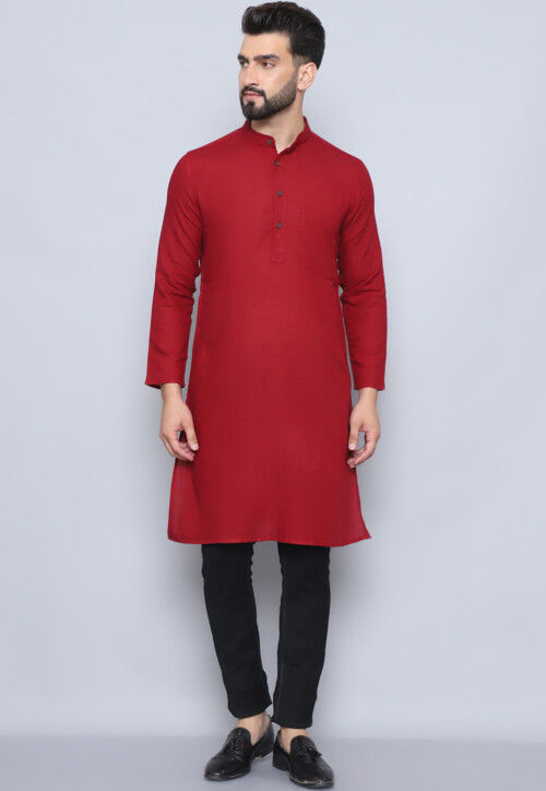 Solid Color Pure Cotton Kurta in Maroon
