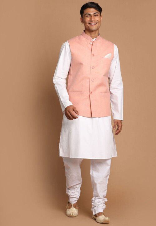 Solid Color Pure Cotton Kurta Set in White
