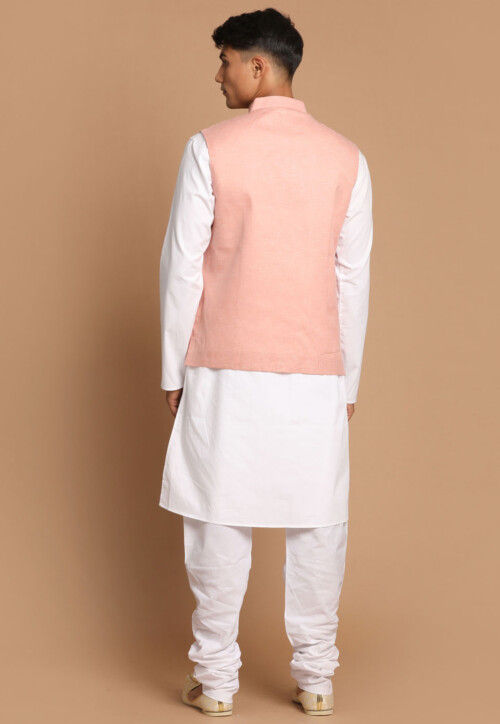 Solid Color Pure Cotton Kurta Set in White