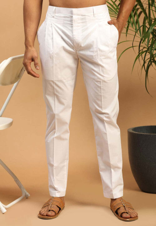UtsavFashion Solid Color Pure Cotton Pant in White