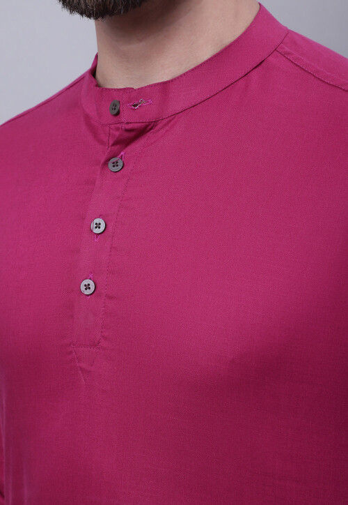 Solid Color Pure Cotton Short Kurta in Magenta