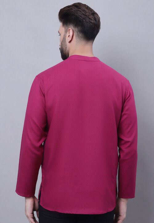 Solid Color Pure Cotton Short Kurta in Magenta
