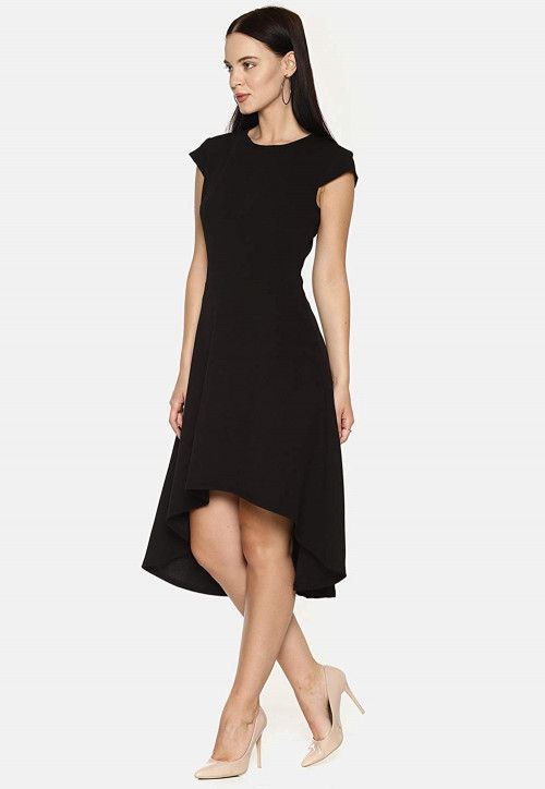 Solid Color Rayon Asymmetric Dress in Black