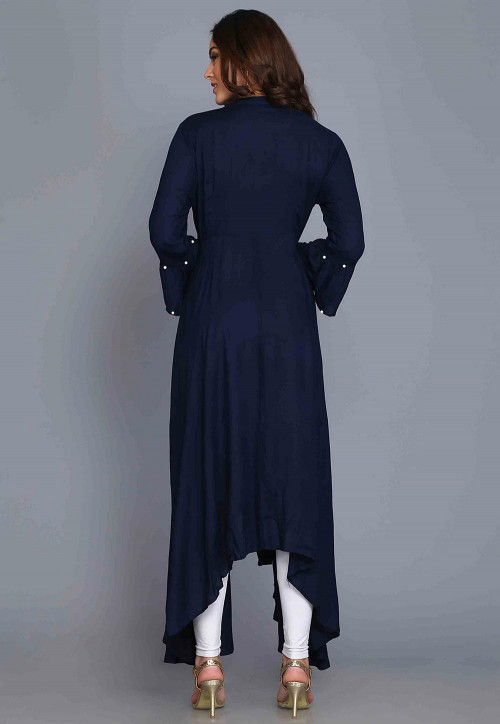 Women Dark Green Viscose Rayon Solid Asymmetric Kurta