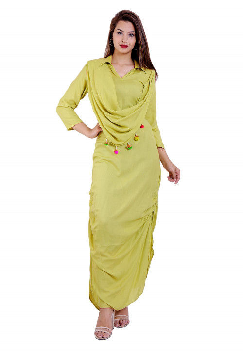 Buy Solid Color Rayon Cowl Style Maxi Dress in Yellow Online : TJW1049 ...