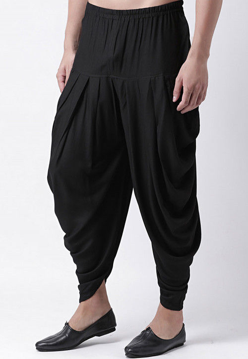 Solid Color Rayon Dhoti Pant in Black