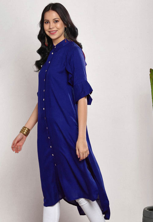 Buy Solid Color Rayon High Low Kurta in Royal Blue Online : TVE676 ...