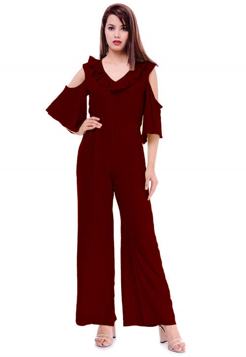 Solid Color Rayon Jumpsuit in Maroon : TUC932
