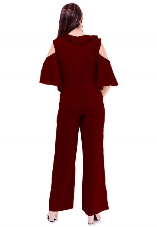 Solid Color Rayon Jumpsuit in Maroon : TUC932