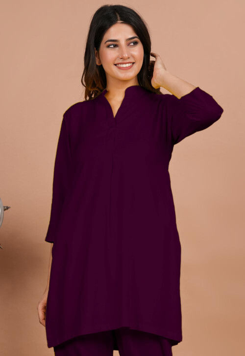 Women Embroidered Viscose Rayon Straight Kurta ( Only Kurti ) ( Purple  Colour )