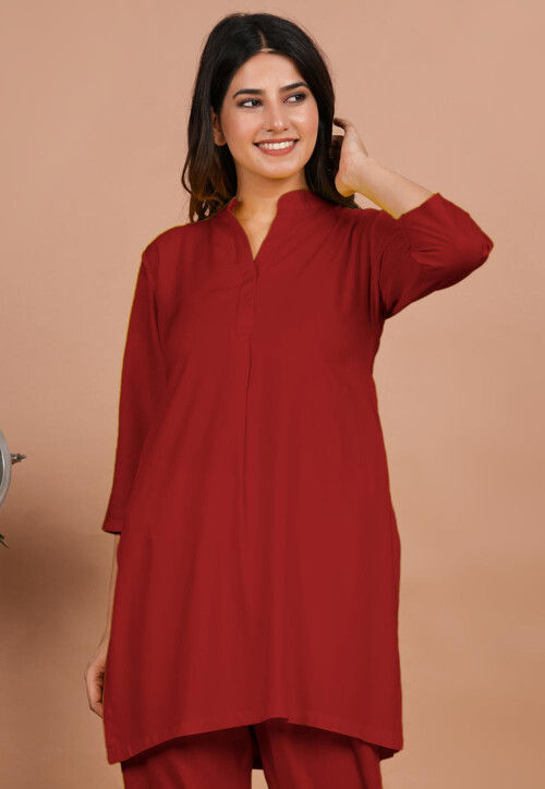 Solid Color Rayon Kurti in Red