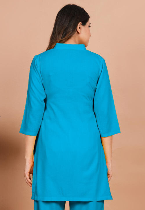 Solid Color Rayon Kurti in Turquoise