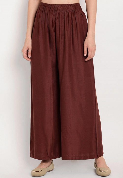 Solid Color Rayon Palazzo in Brown