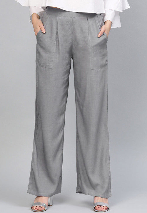 Grey colour palazzo pants clearance