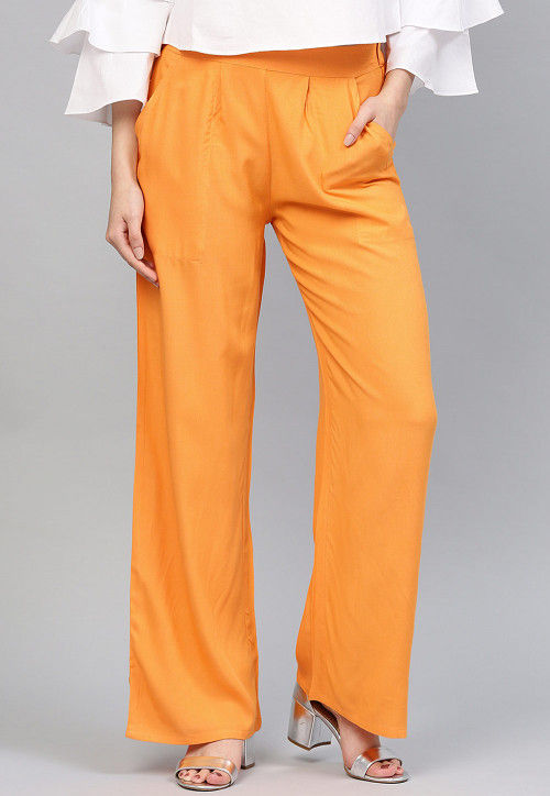 Solid Color Rayon Palazzo in Mustard