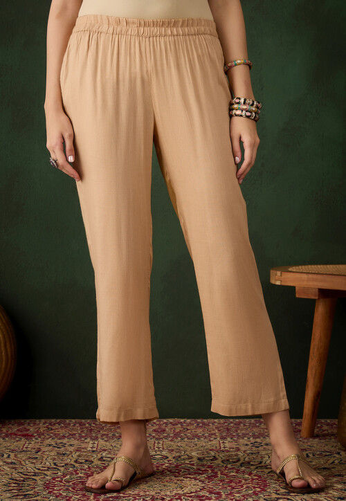 Solid Color Rayon Pant in Beige