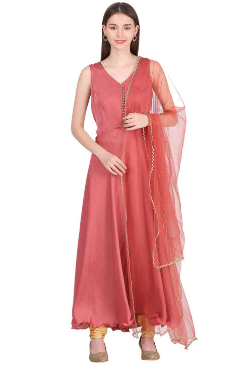 Solid Color Satin A Line Suit in Old Rose