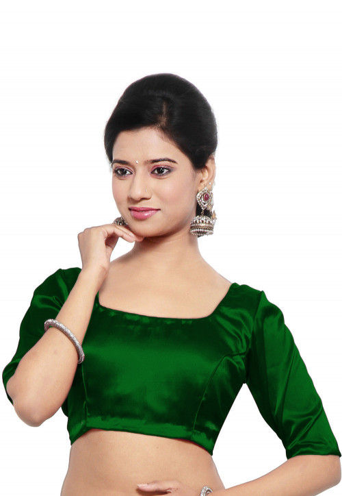 Buy Solid Color Satin Blouse in Green Online UUX178 Utsav Fashion