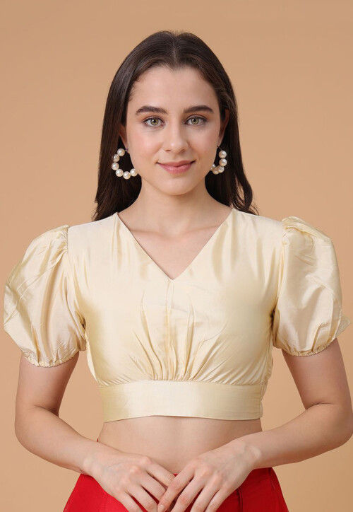 Solid Color Satin Blouse in Light Beige