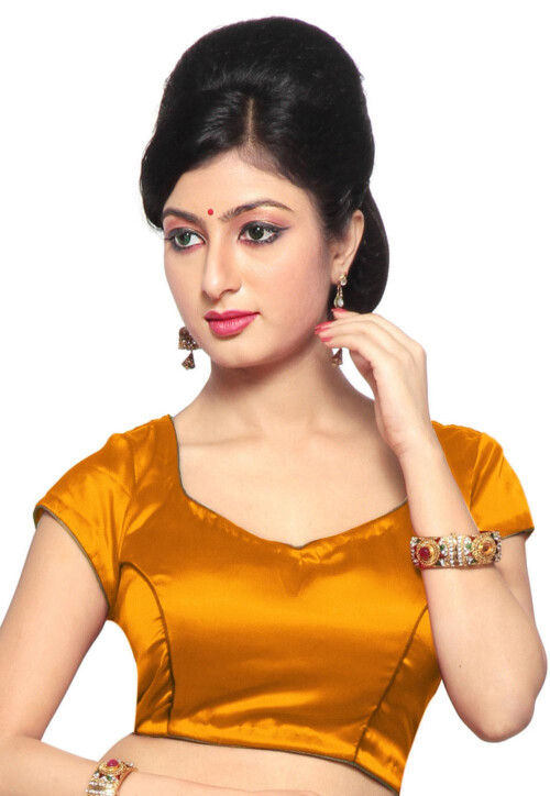 Solid Color Satin Blouse in Mustard