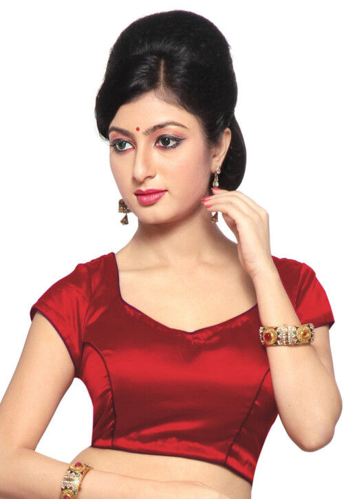 red satin blouse short sleeve