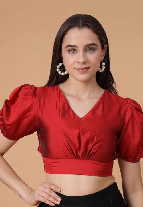 Satin blouse red outlet