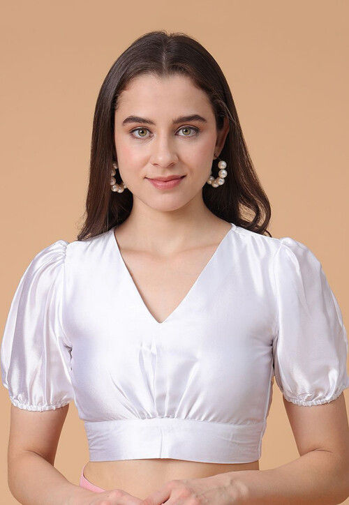 Buy Solid Color Satin Blouse in White Online UVE215 Utsav Fashion