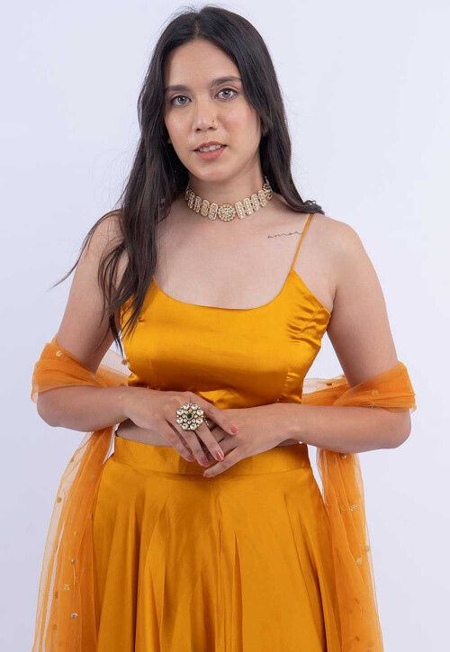 Solid Color Satin Lehenga in Dark Mustard