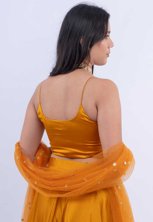 Solid Color Satin Lehenga in Dark Mustard