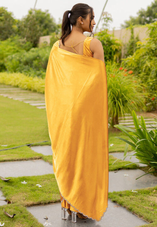 Solid Color Saree Buy Solid Color Satin Scalloped Saree in Mustard Online : SJRA7439 ...