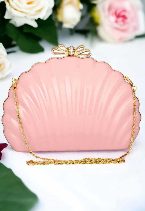 Solid Color Synthetic Scalloped Clutch Bag in Pink