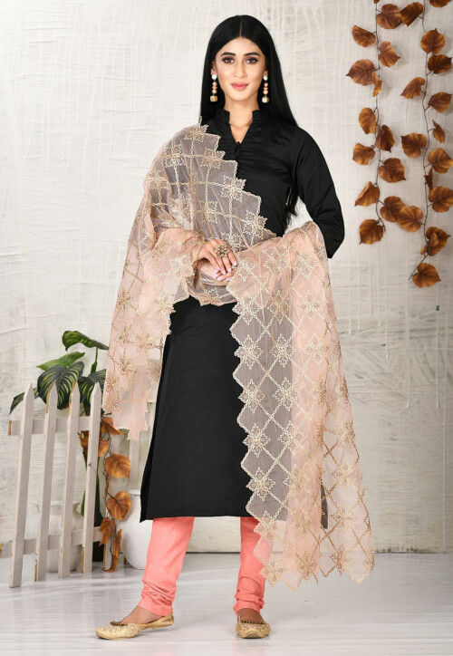 Solid Color Taffeta Silk Straight Suit in Black