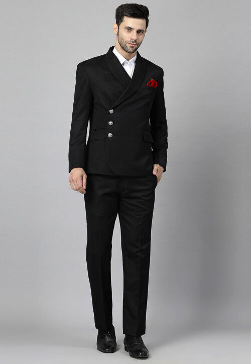 Solid Color Terry Cotton Blazer Set in Black