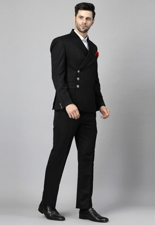 Solid Color Terry Cotton Blazer Set in Black