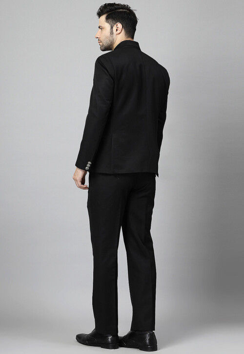 Solid Color Terry Cotton Blazer Set in Black