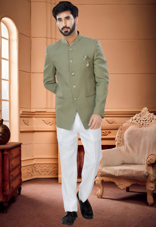 Olive green jodhpuri suit best sale
